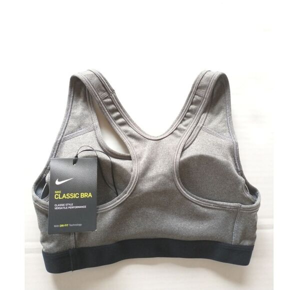 New! NIKE Pro Classic Racerback Medium Support Sports Bra Gray Black Size XS - Picture 8 of 8